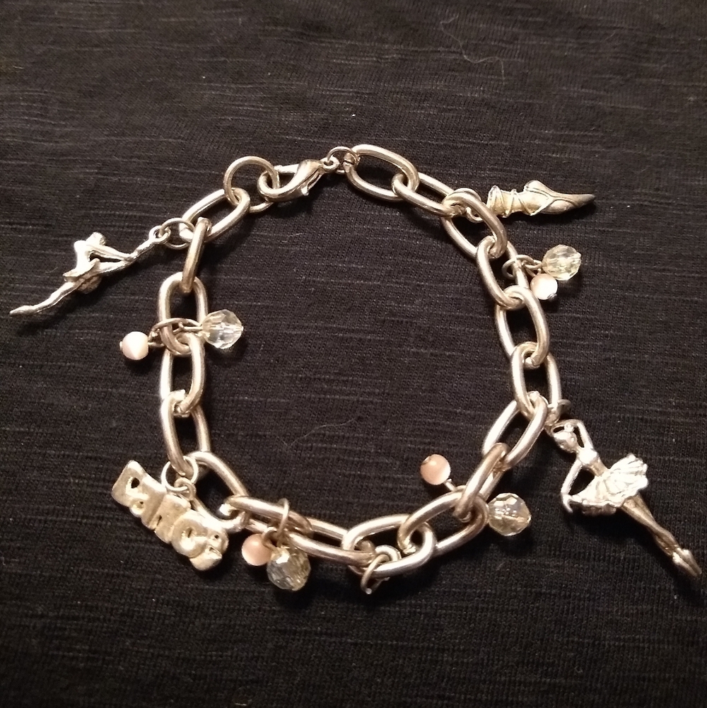 Vintage Silver Tone Ballerina Charm Bracelet 4 Charms